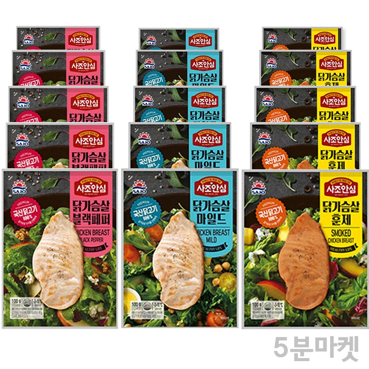 5분마켓 대림 닭가슴살 블랙페퍼 100g 5개+마일드 100g 5개+훈제 100g 5개, 15개, 100g 23,910원