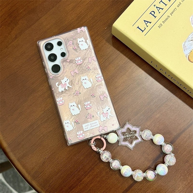 갤럭시 S25 울트라 귀여운 꽃무늬 고양이 체인 스트랩 휴대폰 케이스 20,150원