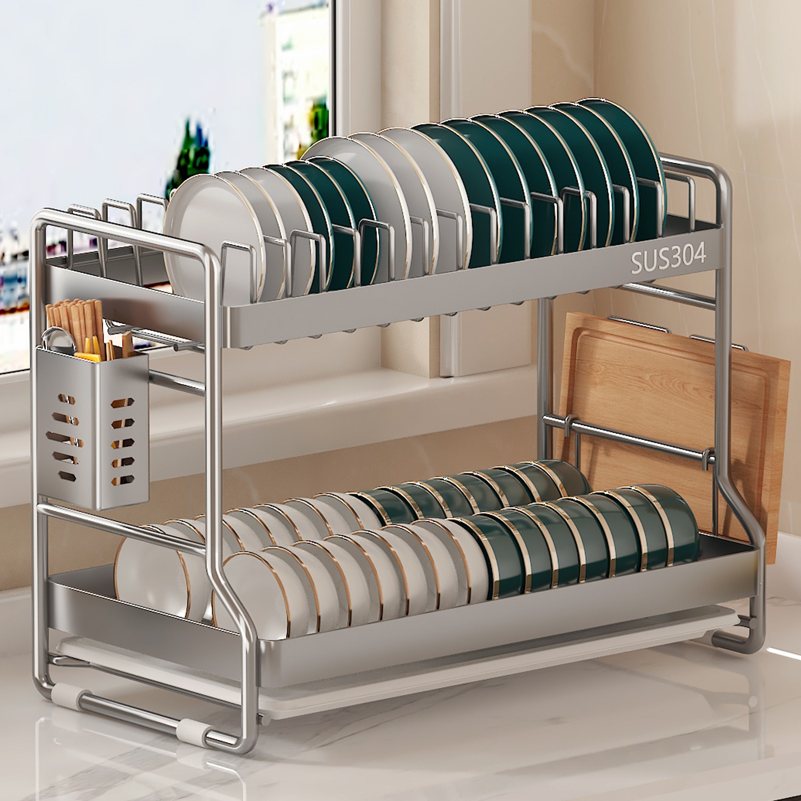 가정용 식기건조기 304 올스텐 대용량 그릇 접시 도마 수저 식기건조대 배수 정리대 설거지 건조대, 304스텐, 1개, 2단 42,800원