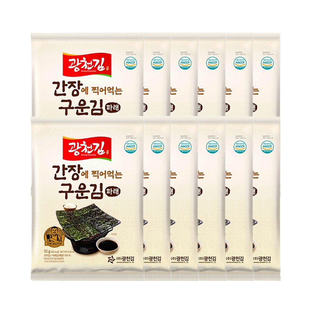 광천김 간장에 찍어 먹는 구운 파래김 전장_무조미김, 10g, 12개 18,900원