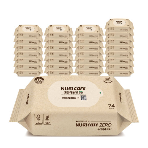 누리케어제로 생분해물티슈 74매 리필형 두꺼운 엠보싱 생분해 아기 물티슈 FSC인증 레이온원단100% 52,900원