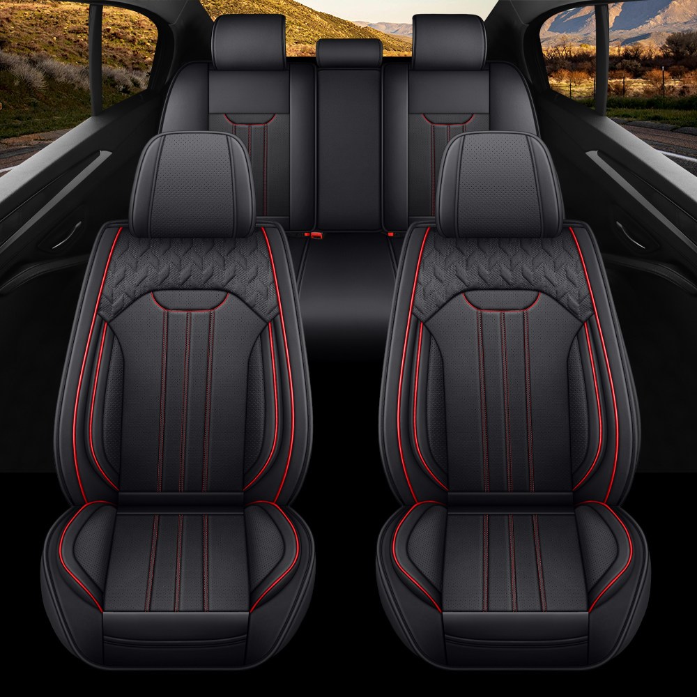 Novaseed 범용 고급 자동차 시트 커버, 방수, 통기성, 미끄럼 방지, 스포츠 스타일 시트 커버, 승용차 SUV 등에 적합합니다, Black+Red, 1개 198,800원