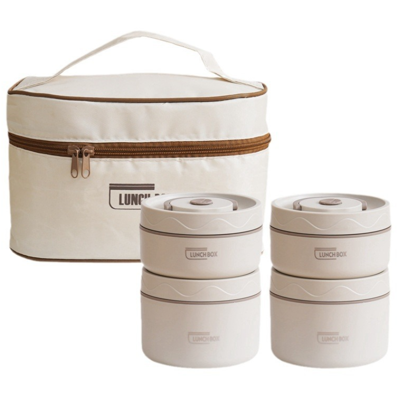Thund Leod 304 스테인리스 원형 보온도시락 단 전자레인지 사용 가능 보온가방 세트 직장인 휴대용 런치박스, 1개, 베이지 4단 29,900원