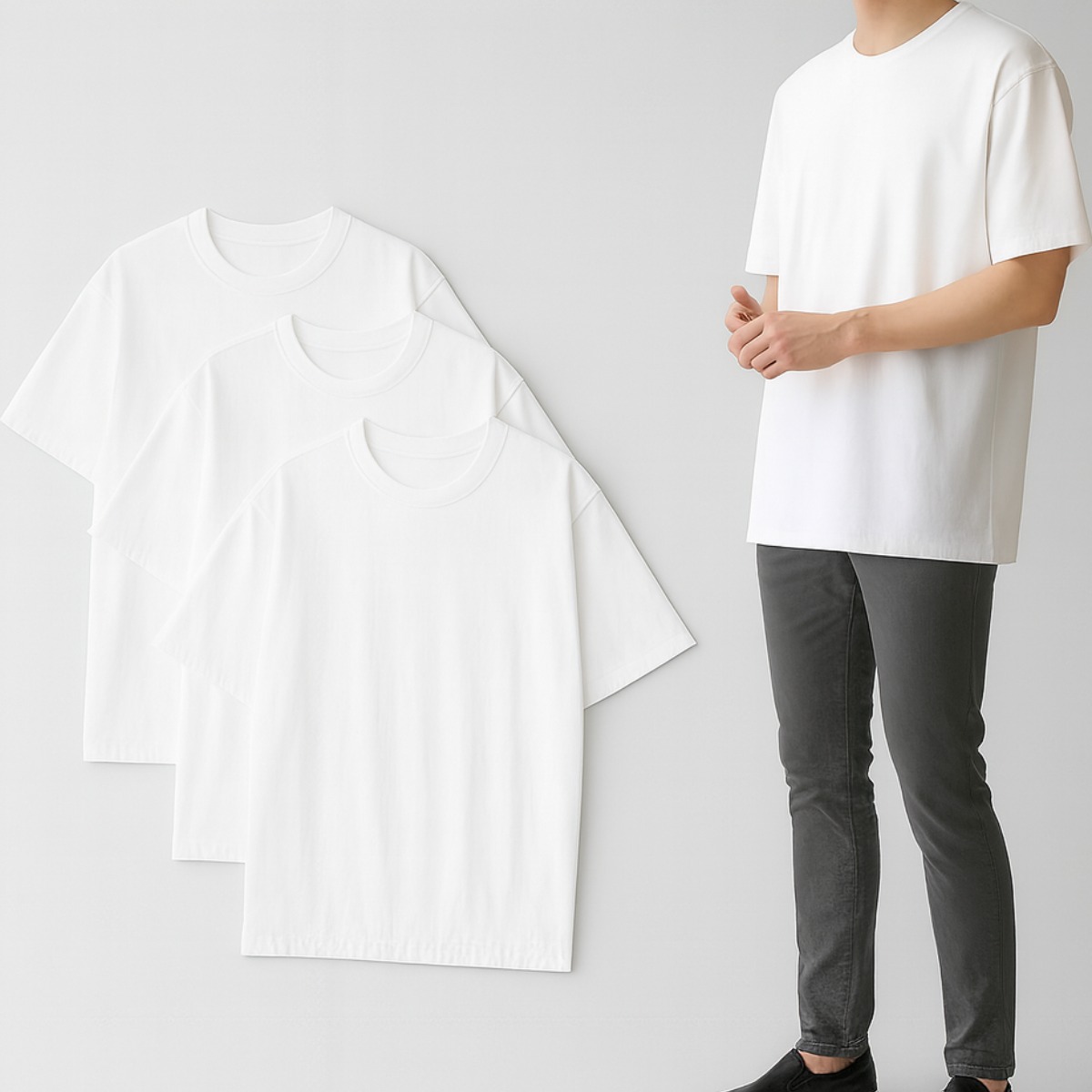 셀프메이드 국산 빅사이즈(-4XL) 순면 100% 30수 라운드 오버핏 반팔면티셔츠 3p(3매입) 19,900원