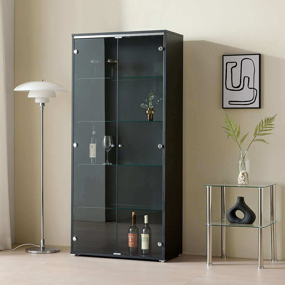 앤탑퍼니처 허브라인(기본형/플러스)강화유리장식장 진열장 수납장 레고 굿즈 피규어 양주 술 조명 할로겐진열장, 허브라인(플러스)800블랙 269,800원