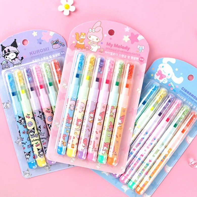 산리오 캐릭터즈 스팽글 별 형광펜세트 6색 3p세트 15,000원