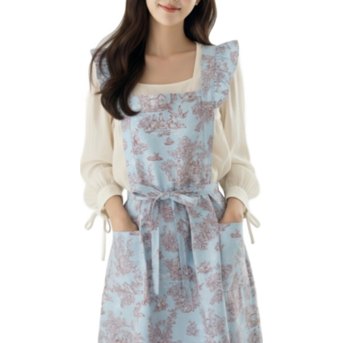 홈꼬세르 프릴 앞치마 뜨왈 코튼100% 방수 카페 앞치마, 1개, 3 블루 가든 토일 19,320원