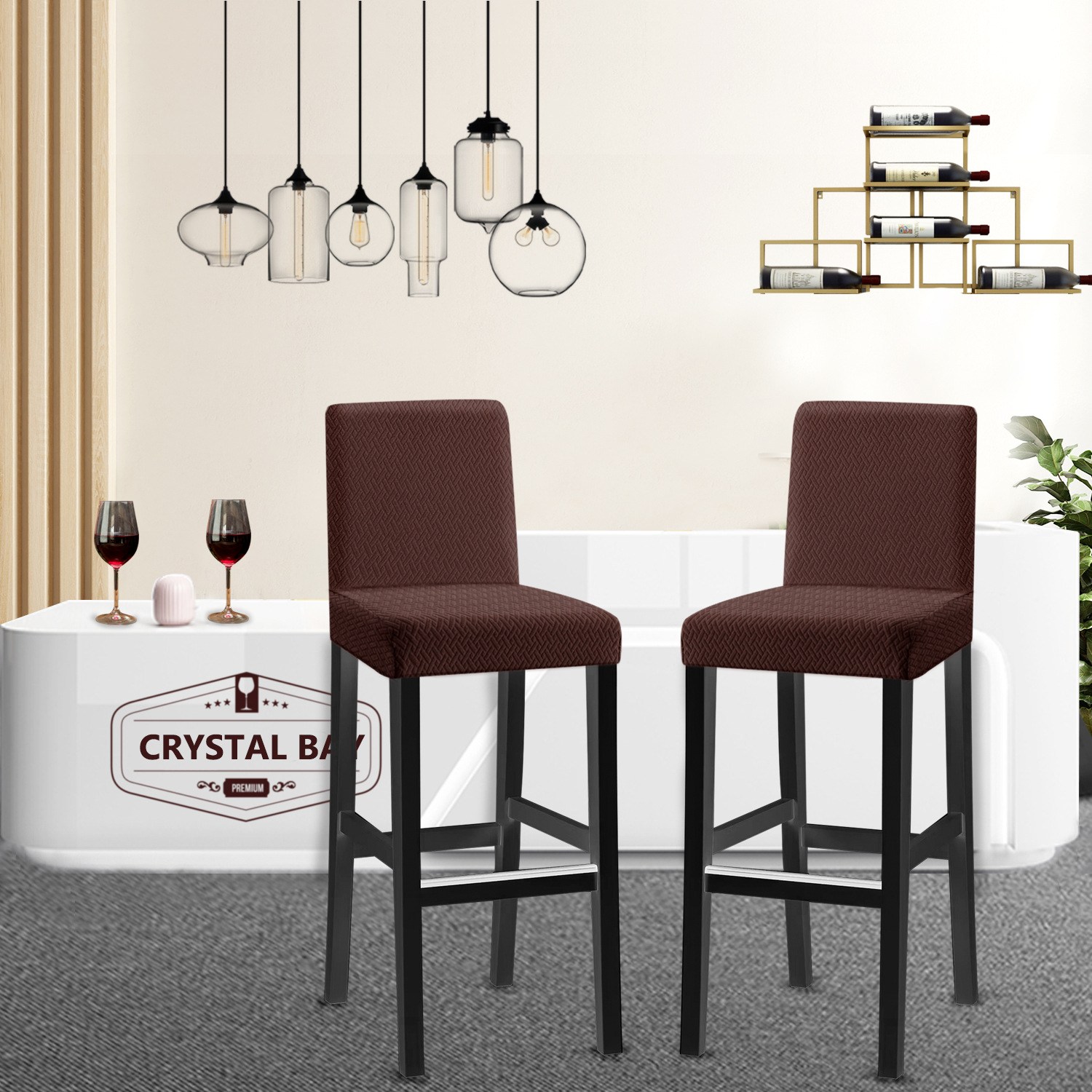 조이누리 홈바 의자커버 짧은 등받이 의자덮개, 브라운, 2개 9,900원