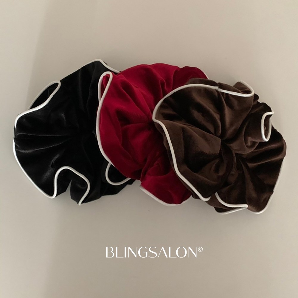 블링살롱 국내제작 24cm 로얄 빅사이즈 대형 벨벳 라인 스크런치 곱창밴드 3컬러 9,900원