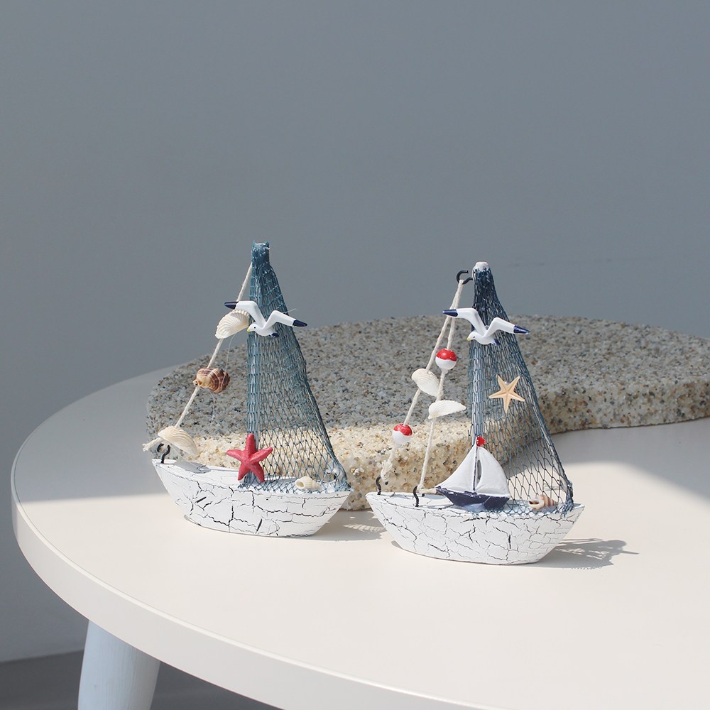 [왓위셀] 크랙 돛단배 2p 지중해 바다 어항 소품 장식, 블루그물 크랙돛단배2p, 현재가 11,500원