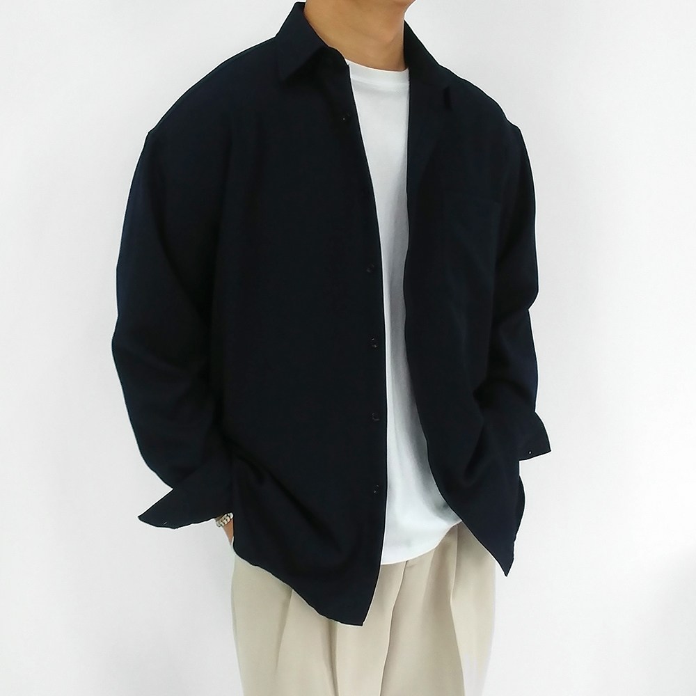 로니제이 남자 봄 가을 싱글 폴리 카라 오버핏 셔츠 24,900원