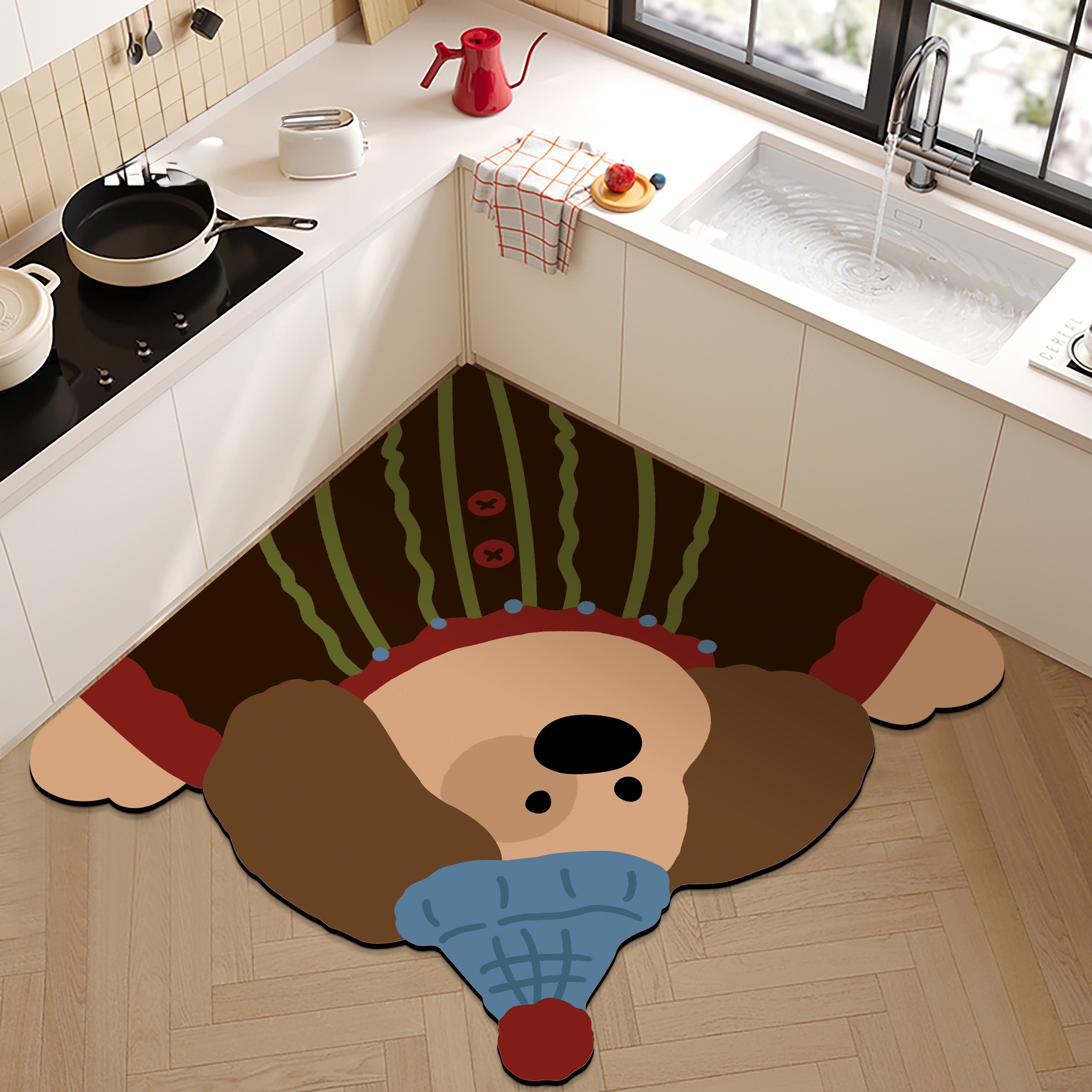 귀여운 캐릭터 디자인 L자형 카펫, 규조토 발매트, 주방, 코너부 미끄럼방지, 흡수, 흡유, 관리 쉬운 매트, 현관 발매트 120*120CM 29,990원