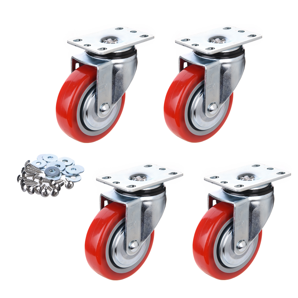 티렉스캐스터 100mm 회전 우레탄 캐스터 바퀴 P504S-2 RED 4p + 와샤 + 십자볼트 22,600원