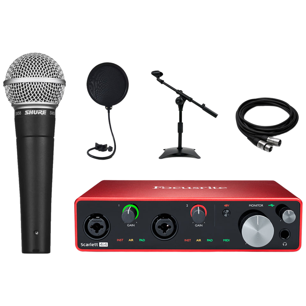 포커스라이트 스칼렛 4i4 슈어 SHURE SM58 K-LC 홈 레코딩 케이블 팝필터 탁상용 스탠드 패키지 570,000원