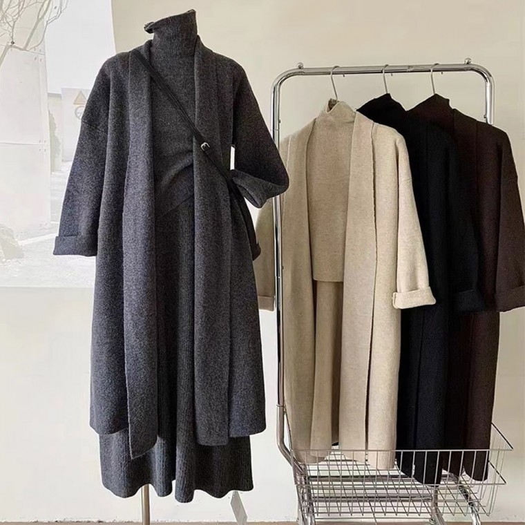 LND (당일출고) 로앤테 여성 니트 3종세트 가디건 니트슬리브리스 롱 스커트 치마 겨울 78,180원