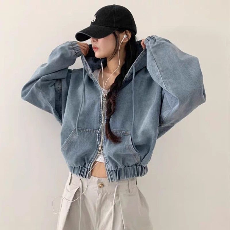 여자 후드 청자켓 봄 가을 여성 빈티지 후드 데님 숏자켓 긴소매 캐주얼 스타일 YXF 34,010원