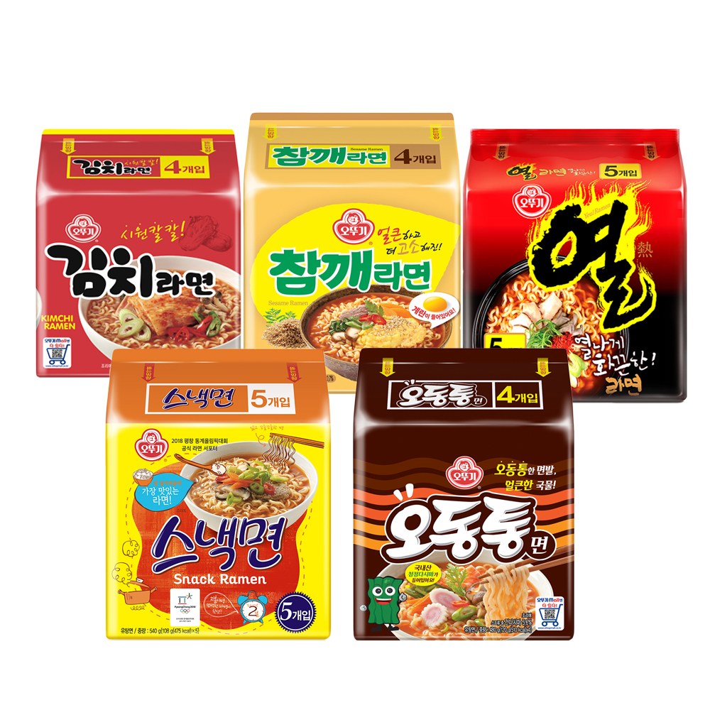 오뚜기라면 5종세트(각 멀티 1봉지) [열라면/오동통면/스낵면/김치/참깨라면], 1세트 18,160원