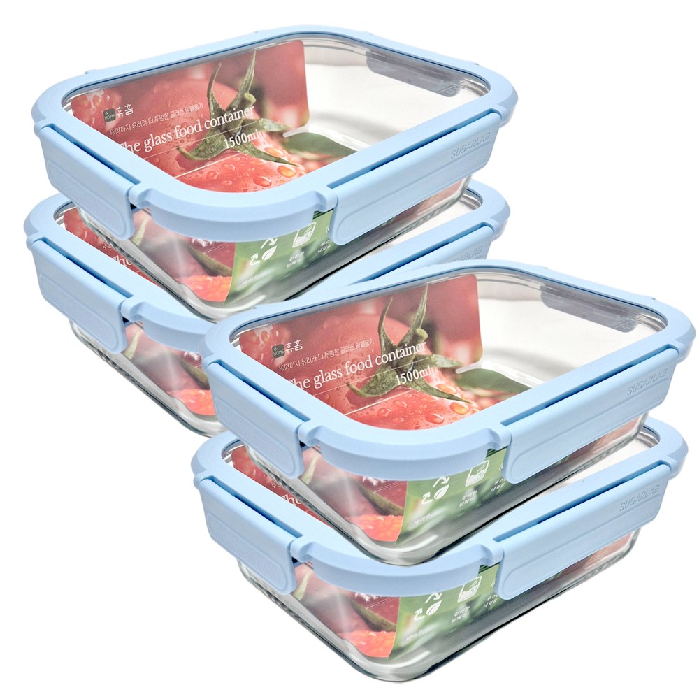 휴홈 더 투명한 바이오 글라스 유리 밀폐용기, 1500ml, 4개 34,800원