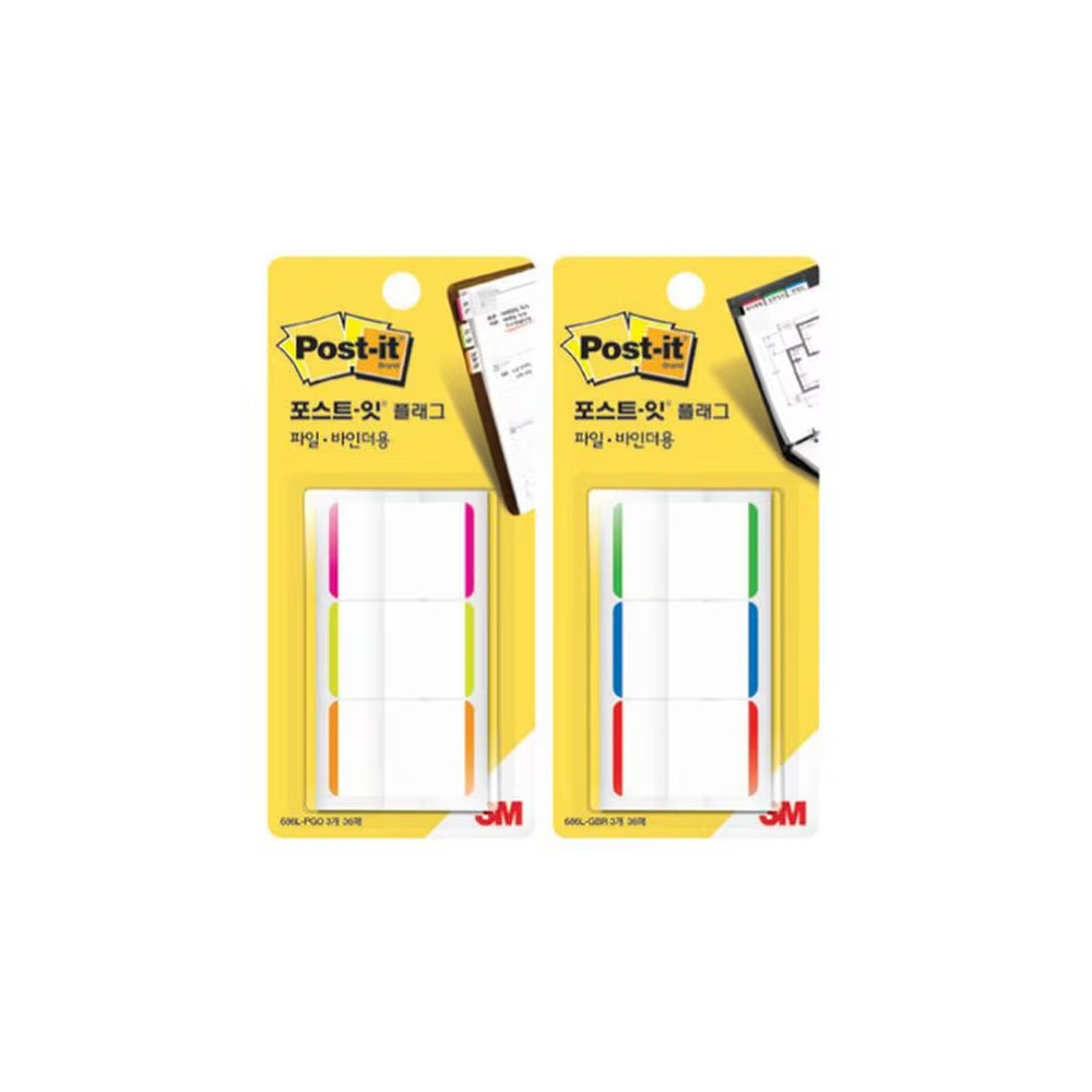 3M 포스트잇 플래그 인덱스탭 파일 바인더용 N686L-GBR 38x25.4mm 12매x3색(1개입) + N686L-PGO 38x25.4mm(1개입) 15,000원