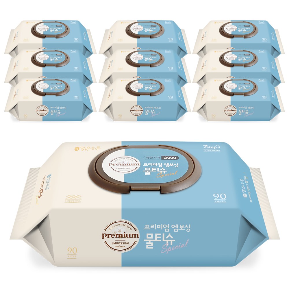 고급 엠보싱 물티슈 캡형 90매 10팩 7단계정수사용 이중품질관리, 90개입, 10개, 5g 16,900원