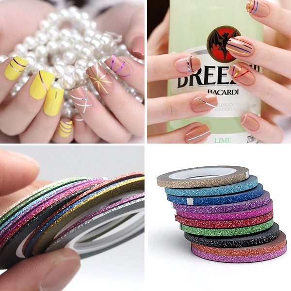 (5+5)글리터 펄 네일 라인테이프 1-3mm 셀프네일 세트, 10개, 1mm 실버 4,380원