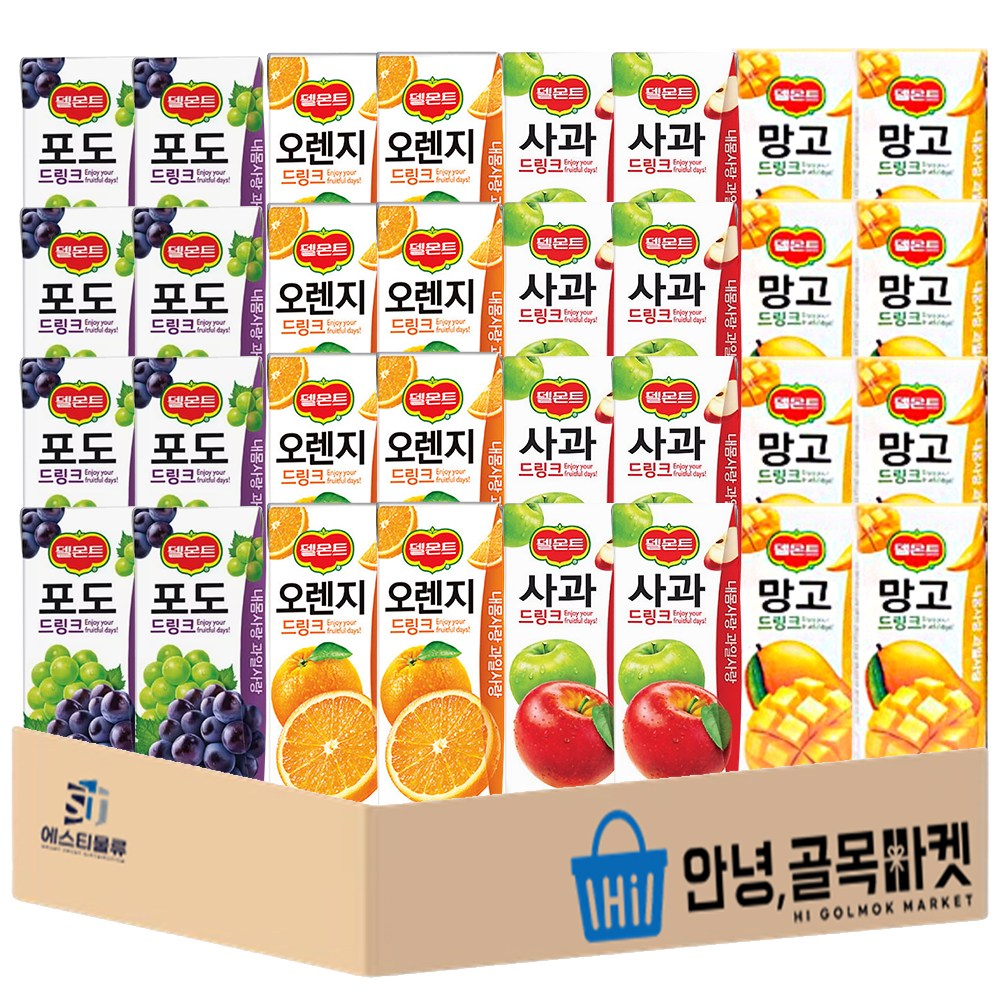 델몬트 드링크 망고 8개 포도 8개 사과 8개 파인애플 8개 총 32개 세트 *안전포장*, 1세트, 190ml 18,400원