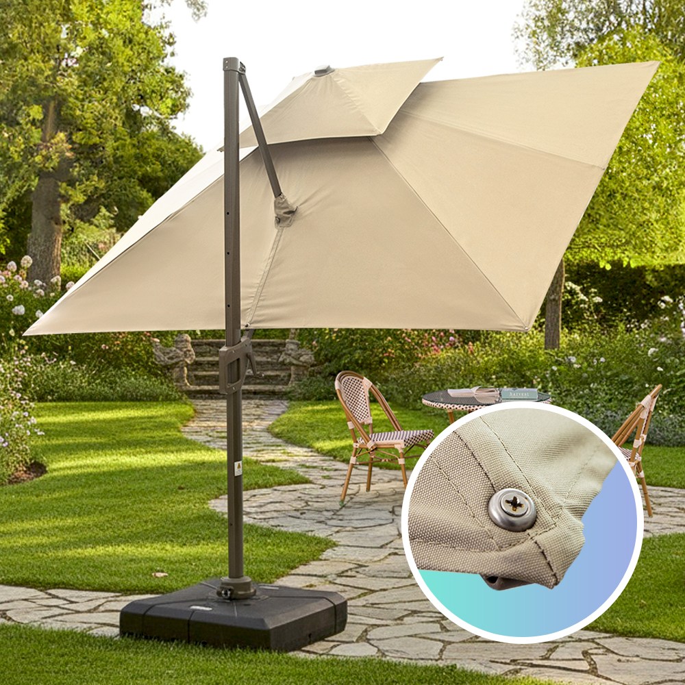 밀라노 3M 폴딩 사각 파라솔 150kg 받침대 포함 정원 카페 공원 커피숍 대형 특대형 인테리어 사각 야외, 토프 355,000원