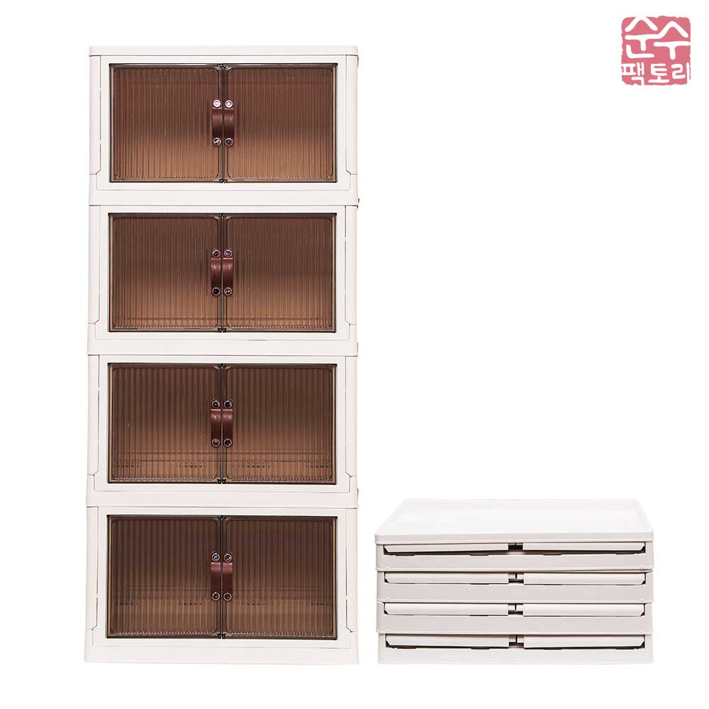 순수팩토리 프리미엄 이동식 폴딩 수납장 4단 다용도 도어형 (수납장4개 상판뚜껑1개), 단일 색상, 4단 79,000원