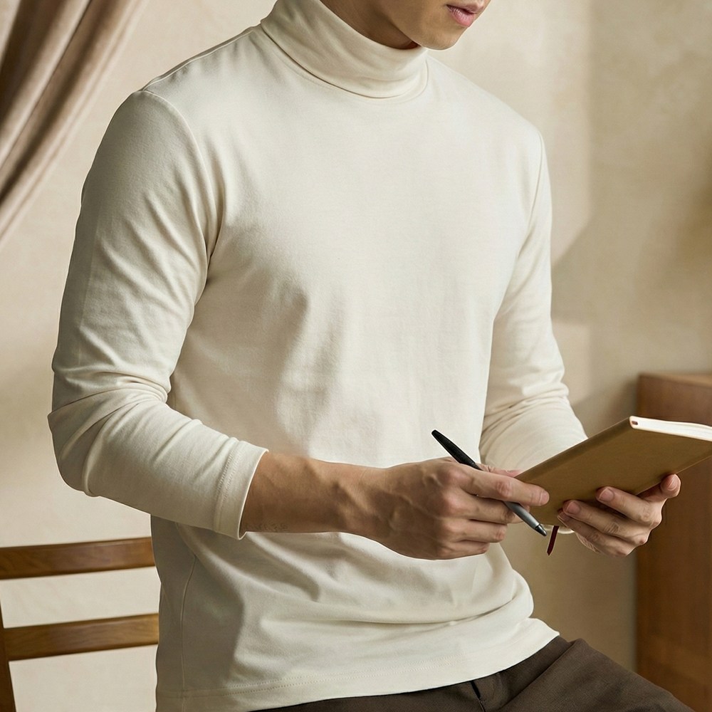 문컬렉션 남자 남성 베이직 스판 터틀넥 긴목 무지 목폴라 원목 폴라 티셔츠 15,900원