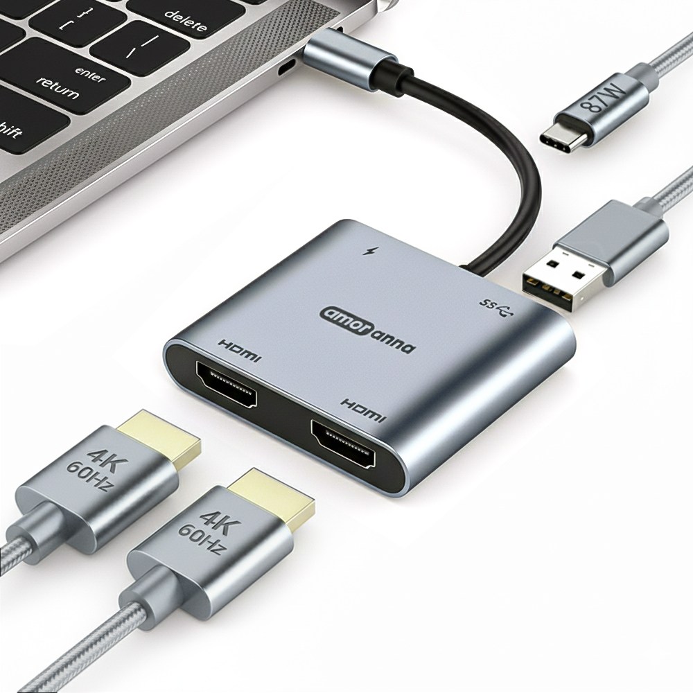 아모란나 고화질 게이밍 C타입 HDMI 듀얼모니터 분배기 2K 144hz 4K 60hz 화면확장 4in1 허브, 1개 39,900원