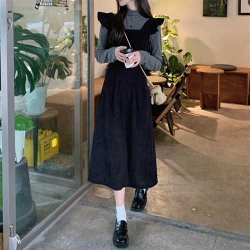 여성 코듀로이 뷔스티에 원피스 / 프릴 스트링 A라인 레이어드 원피스 40,000원