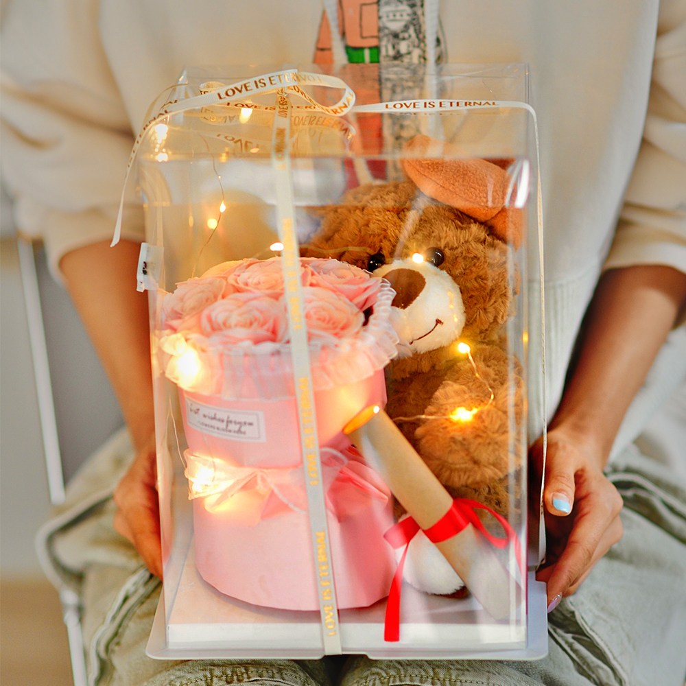 아르띠콜로 DIY 이벤트용 LED 장미꽃 푹신한 곰돌이 향기나는 비누꽃다발, 1개, 핑크 29,800원