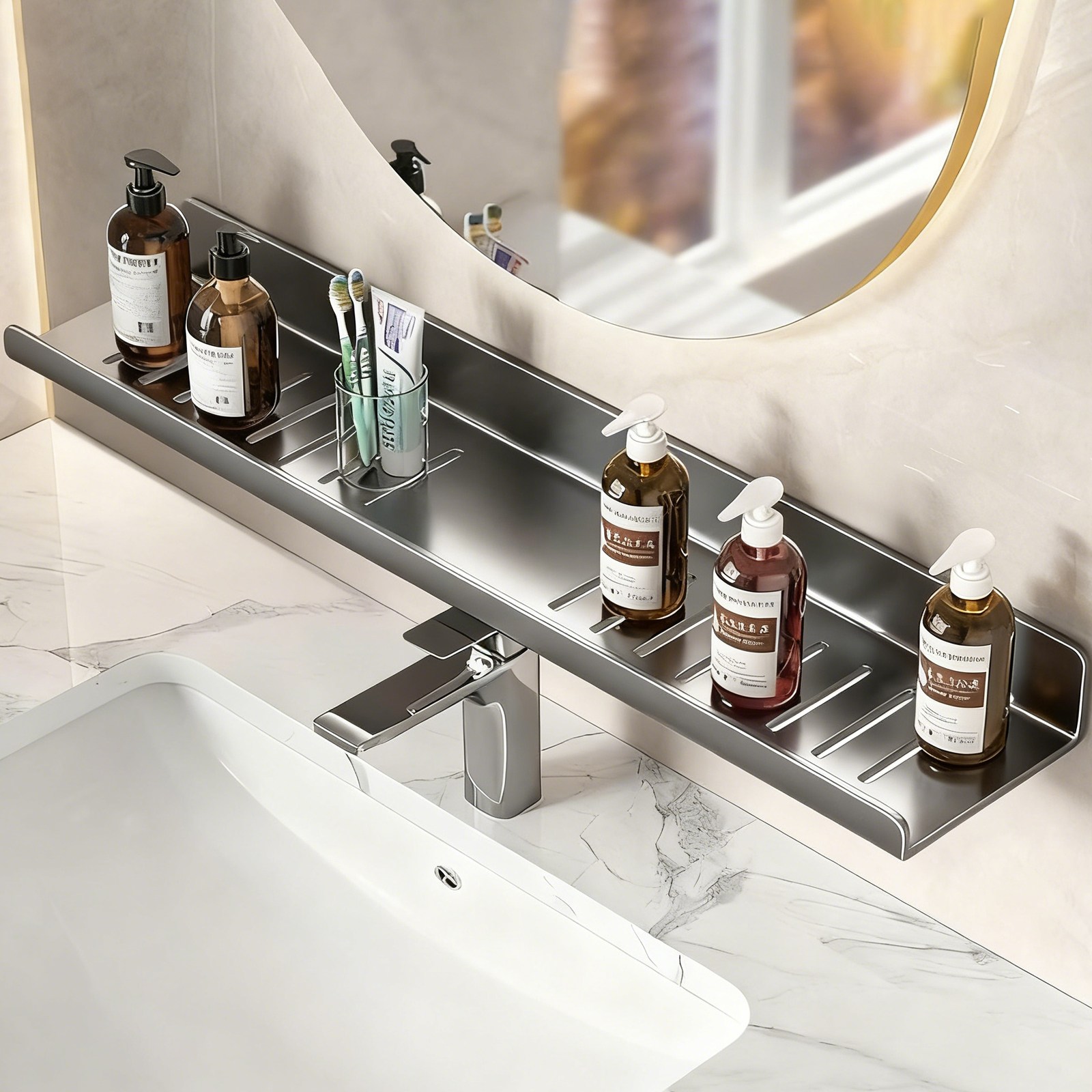 Flyaiku 무타공 욕실 선반 화장실 벽걸이 물빠짐 수납 다용도 세면대 정리선반 50cm 8,900원