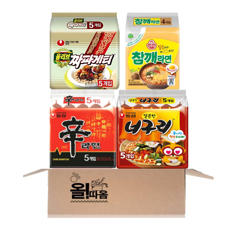 참깨세트 인기봉지라면 4종 20개입 (쨔파게티5, 참깨라면5, 너구리5, 신라면5) 1세트 21,500원