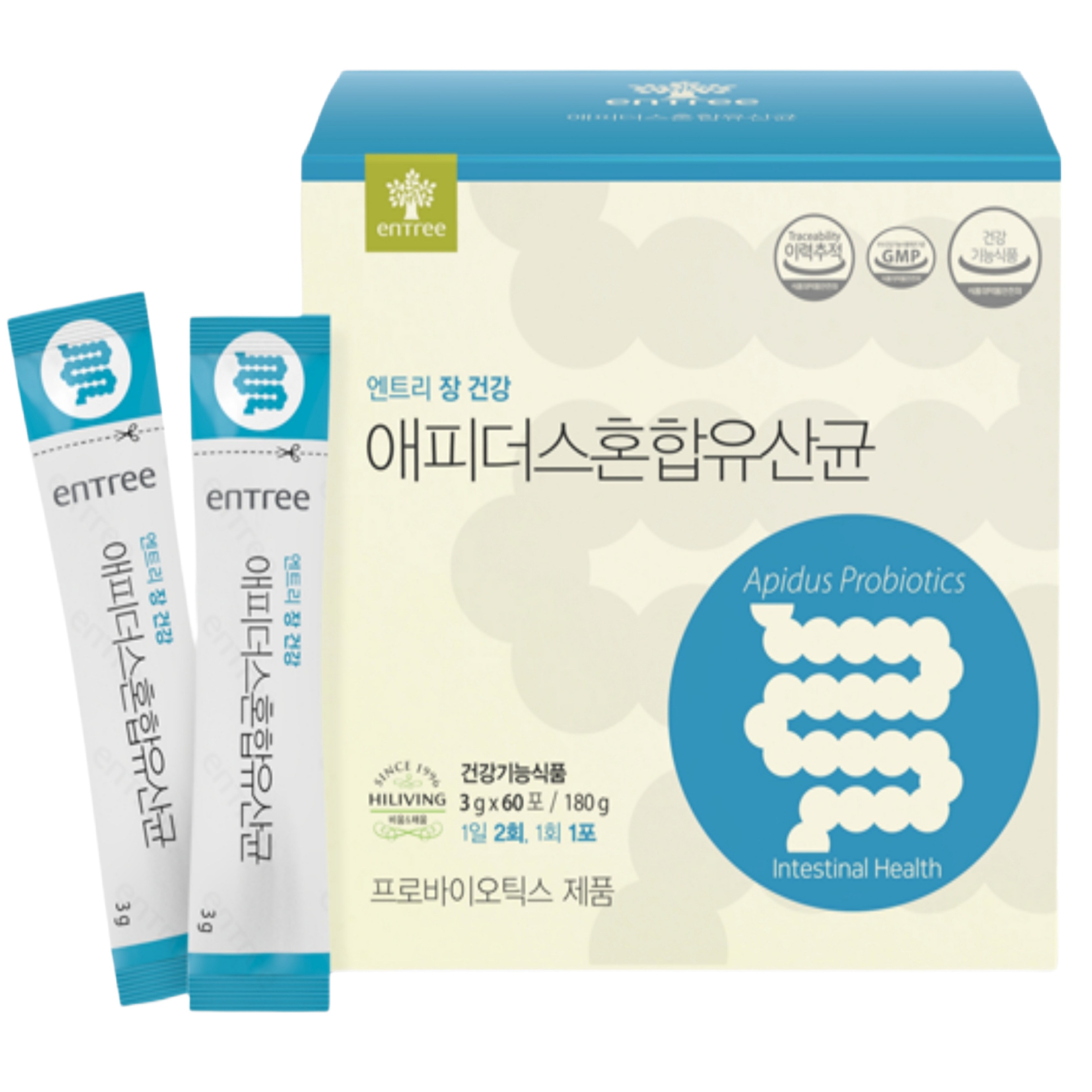 [리빙웰] 하이리빙 애피더스혼합유산균 4+1 프로바이오틱스 프리바이오틱스까지 장내 유해균의 억제 및 유익균의 증가 배변활동 원활에 도움, 300개, 3g 234,000원