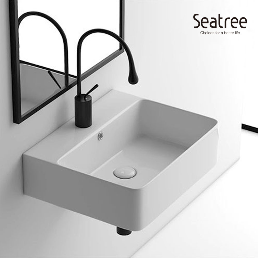 씨트리 벽걸이 세면대 1홀 타공 ST-L7051-P + 화이트 왕폽업 190,000원