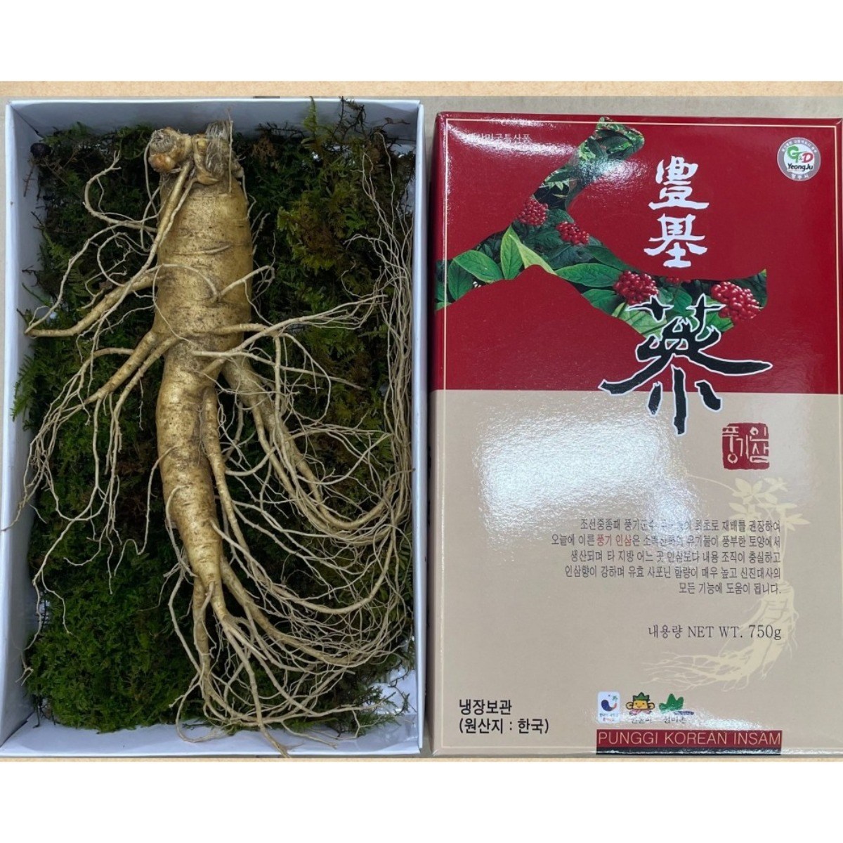 풍기인삼 특대사이즈 1뿌리 선물세트 종이상자 이끼 포장 한보인삼사, 150g, 5세트 118,970원