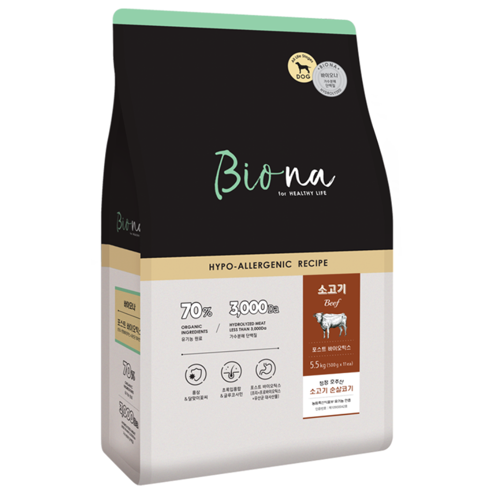 바이오나  유기농 70% 가수분해 소고기 건식 사료 5.5kg 41,900원