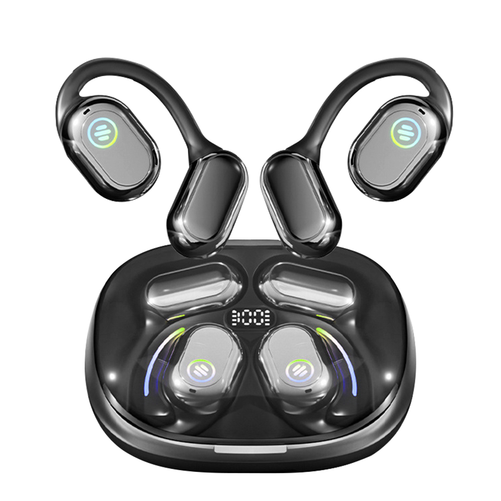 Heiz 오픈이어 귀걸이형 노이즈캔슬링 오픈형 무선 블루투스 5.4 골전도 이어폰, 블랙,1개 24,800원