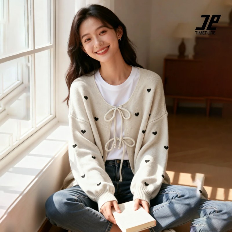 프리미엄 여성용 하트 니트 가디건 오피스룩 세미 오버핏 하트 가디건 41,800원