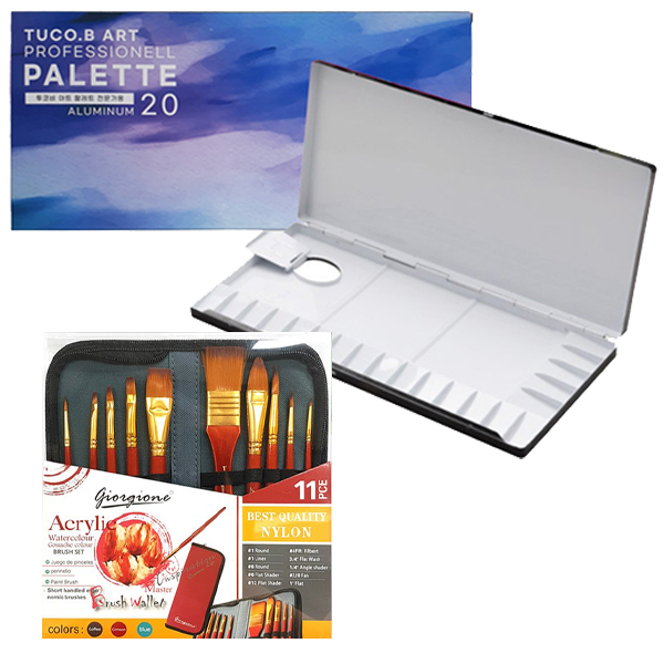 투코비 프리미엄 알루미늄 미술용 팔레트 + 조르조네 아크릴 브러쉬 10종 + 지퍼케이스 세트 16,230원