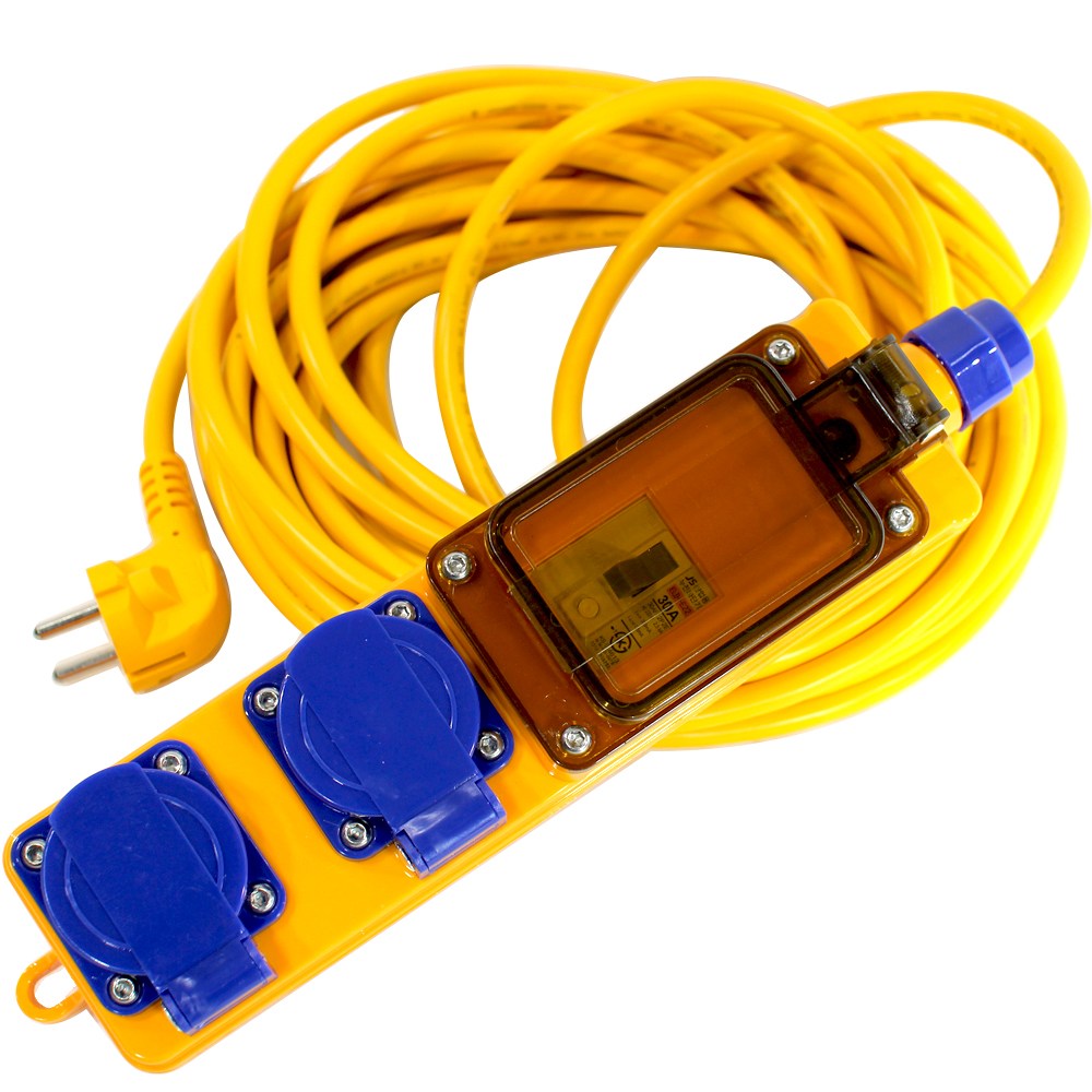 원스탑 4000W 고용량 방우형 전기연장선 차단기 멀티탭 캠핑리드선 2구, 20m, 엘로우, 1개 56,500원