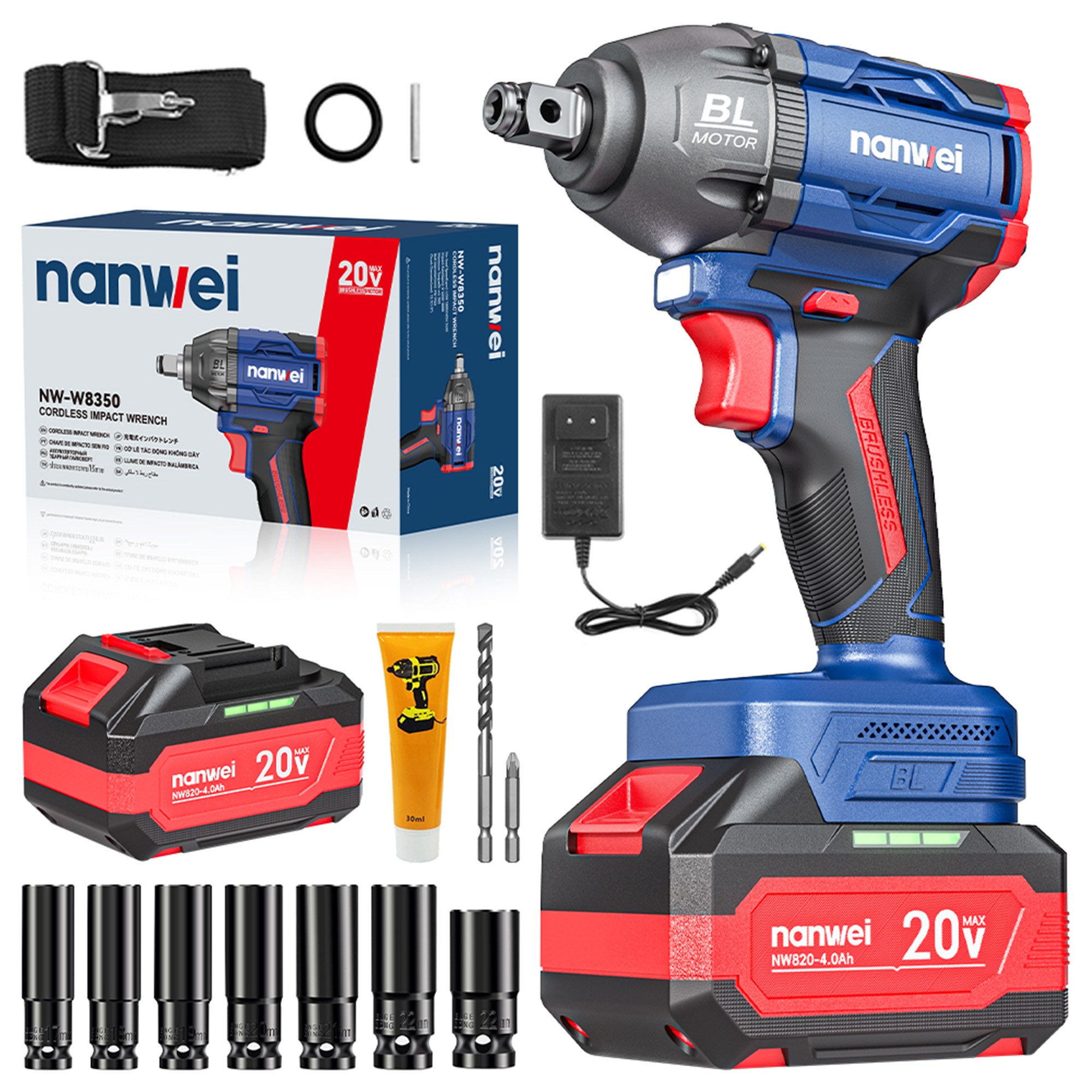 [국내발송] NANWEI 고출력 무선 전동렌치 브러시리스 충전식 임팩드릴 4.0AH배터리2개 공구 세트, 1세트 149,000원
