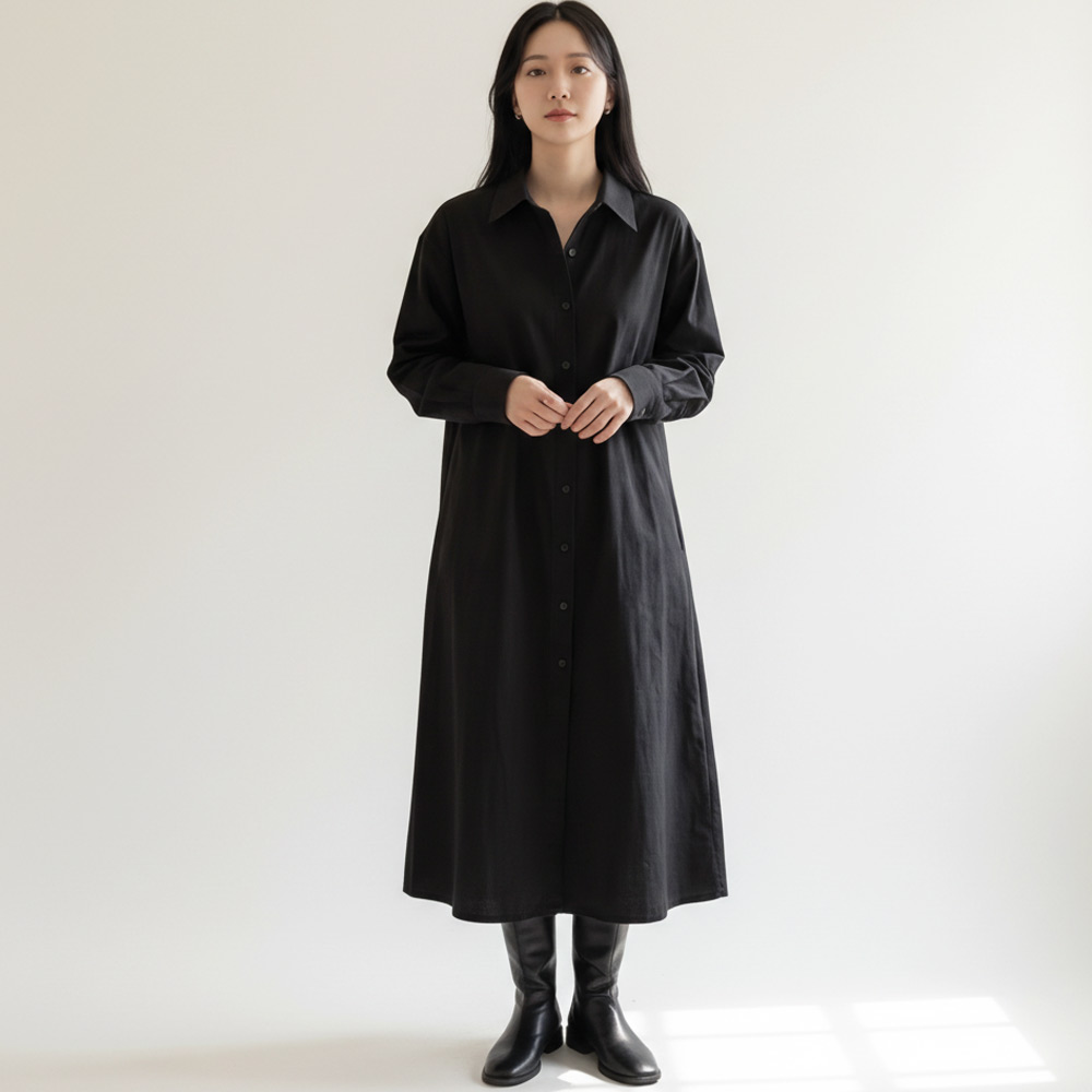 첸비우 여성 빅사이즈 루즈핏 면100% 포켓 긴소매 롱 셔츠원피스 31,410원