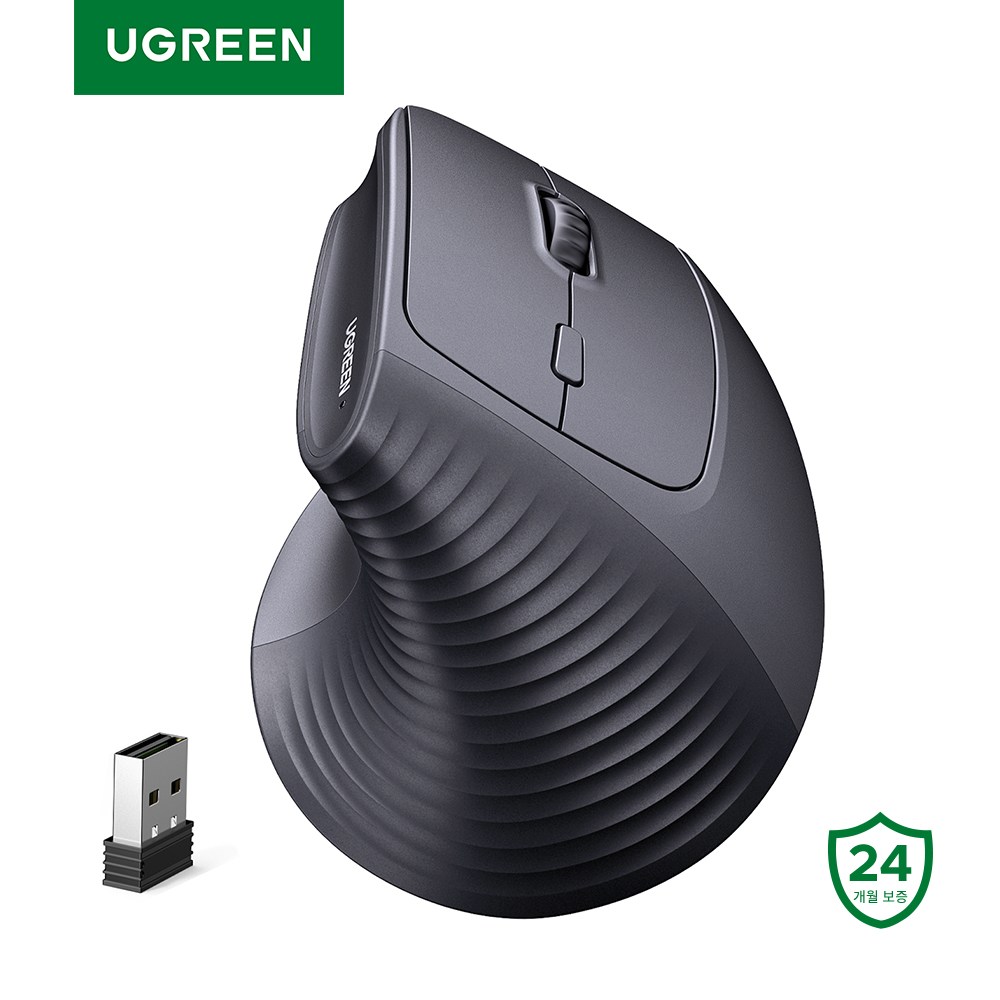 UGREEN 유그린 4000DPI 버티컬 무선 마우스 인체공학 블루투스 2.4G 마우스 멀티페어링 손목 보호 저소음 마우스 4단계 DPI 조절 맥북 태블릿 노트북 컴퓨터 PC 호환, Black, M571P 22,500원