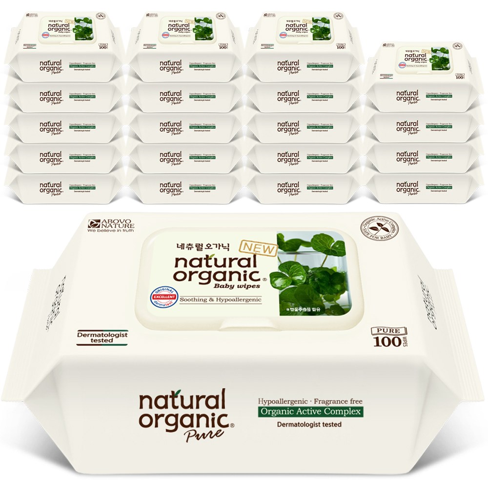 네츄럴오가닉 퓨어 센텔라 그린라벨 아기물티슈 스마트캡형 100매 20팩, 20개입 20,300원