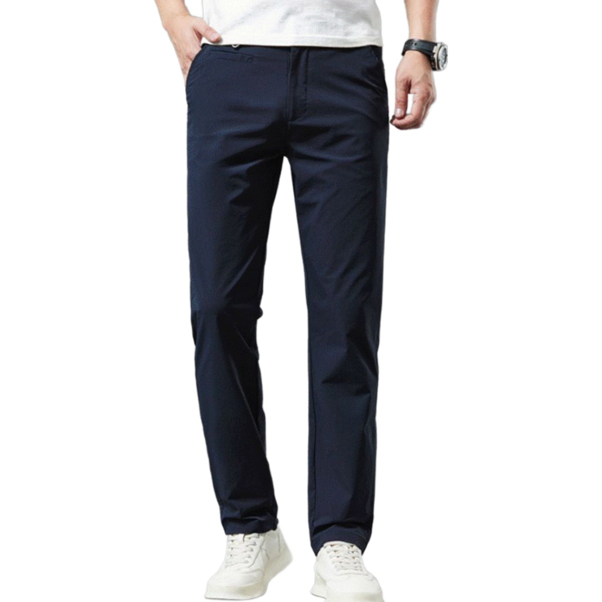 여름용 아이스 실크 얇은 슬랙스 남성용  통기성 탄력 지퍼 허리 밴드 슬림 사면 탄력 소재 캐주얼 팬츠 세련된 디자인 매치 뛰어난 통기성 여름 더위 편안 착용 주머니 지퍼 24,660원