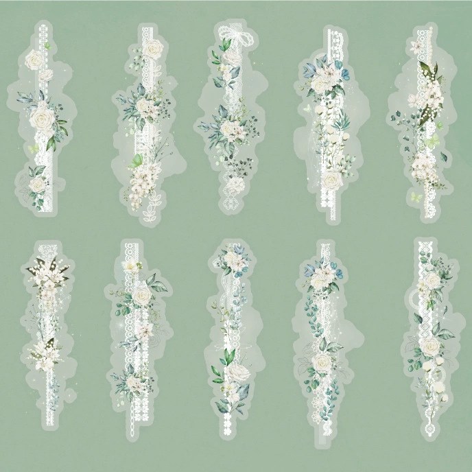 올리브파티 플라워레이스 시리즈 감성 빈티지 다꾸 방수 스티커 20매 세트 6,900원