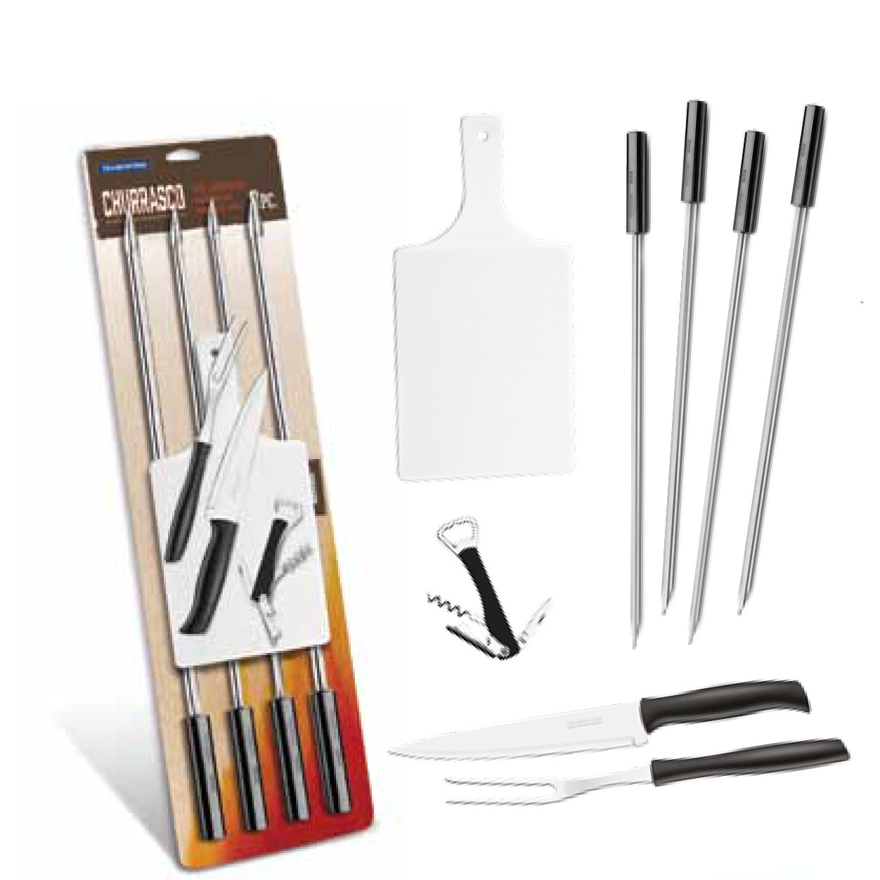 트라몬티나 바베큐구이용품  8종세트 -클래식형-꼬치 65CM 4개,도마1개, 카빙포크1개, 카빙나이프1개, 음료오프너1개 76,000원