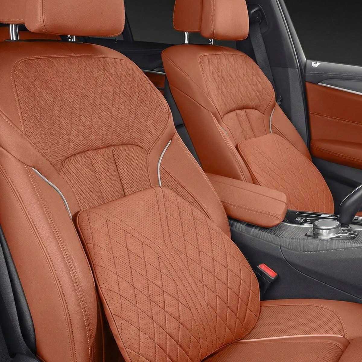 루먼트 전차종 호환 자동차 허리쿠션 등받이 프리미엄 가죽 메모리폼, 2개, 브라운 47,800원